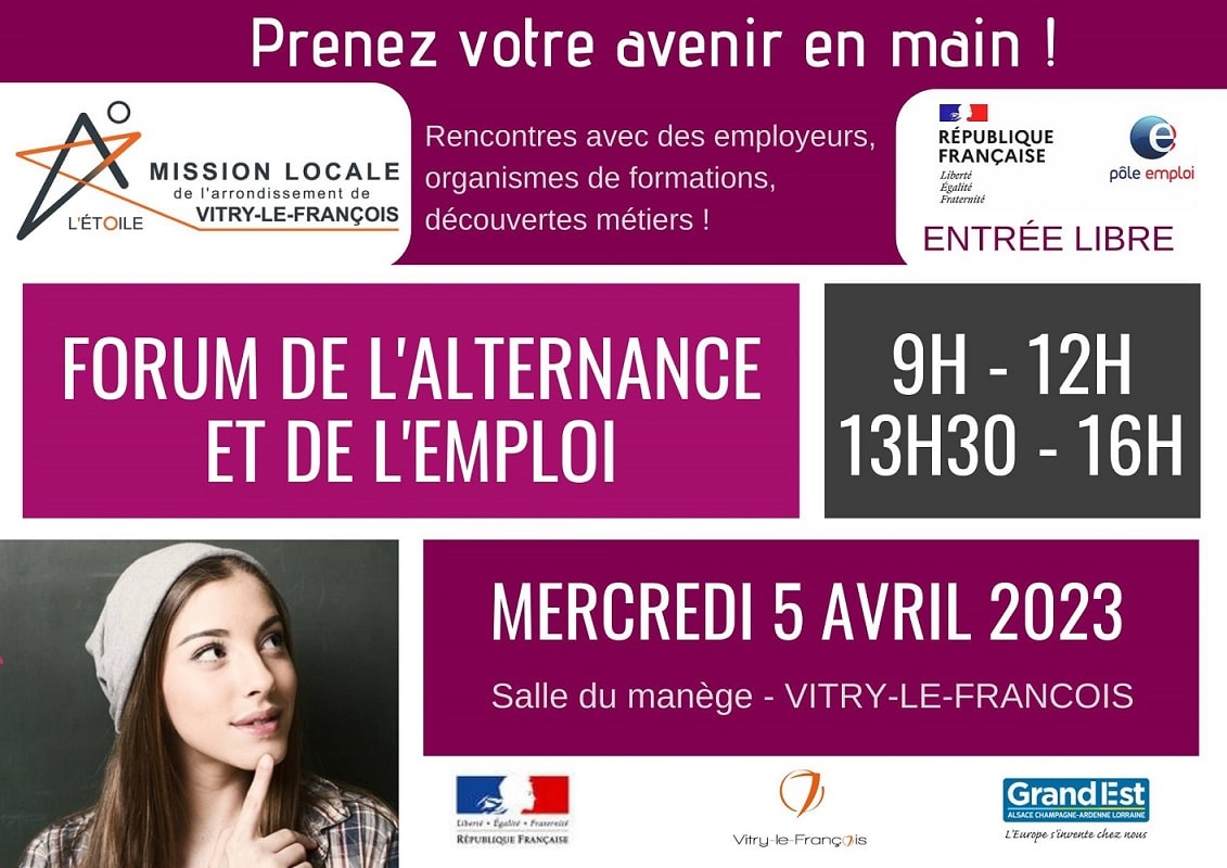 Affiche forum emploi Vitry le François mercredi 5 avril 2023